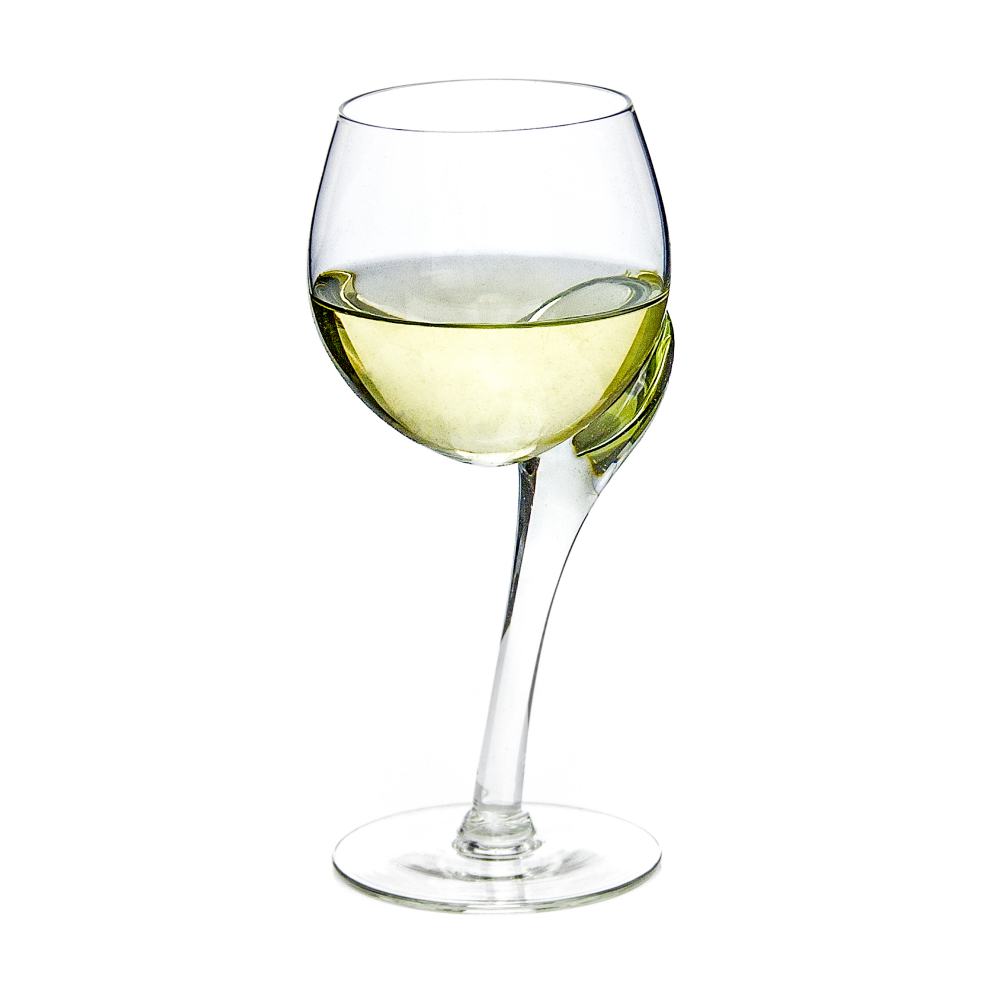 Crooked white wine glass